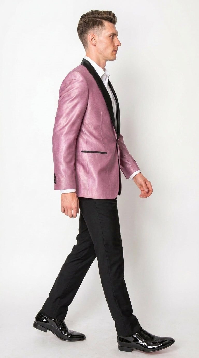 Men’s Shiny Pink Tuxedo Dinner Jacket with Black Pants – Shawl Lapel Formal Tuxedo