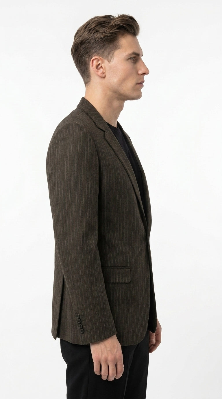 Men’s Vintage Dark Brown Pinstripe Blazer – Classic Retro Sport Coat Outfit