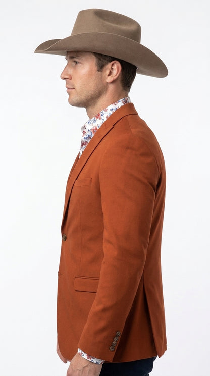 Men’s Rust Cowboy Western Blazer – Copper Brick  Color Two Button Sport Coat Peak Lapel Modern Fit