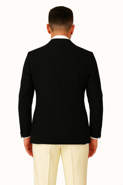 Mens Black and Ivory Tuxedo with Wide Shawl Lapel – 3 Piece Black and off White Lapel ! Vested Suit