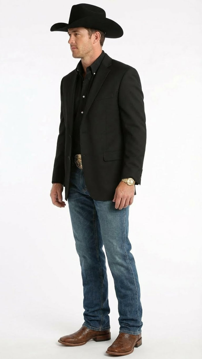 Men’s Black Western Blazer Jacket, Classic Cowboy Style Sport Coat for Casual Formal Wear