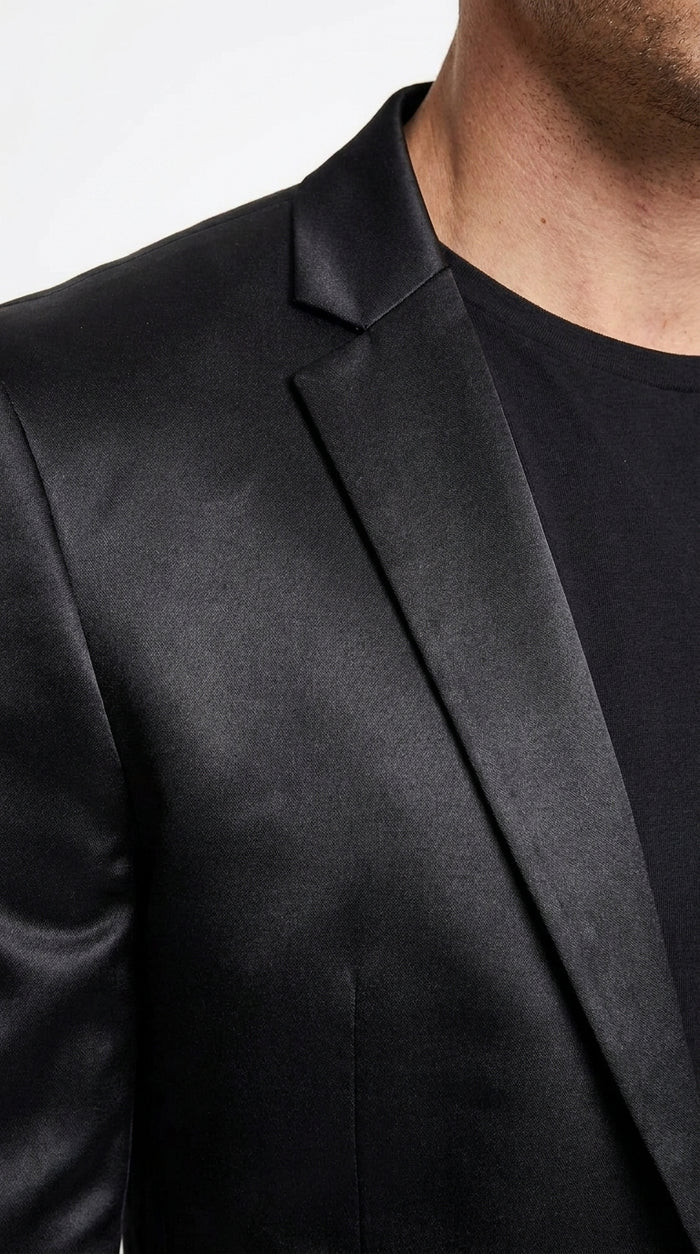 Men’s Black Shiny Sharkskin 2 Piece Suit, Formal Wedding Prom Party Dress Suit