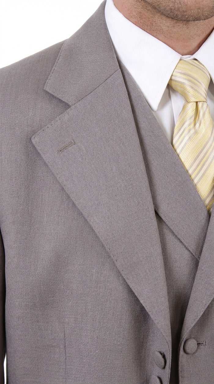 Men’s Light Kahki Sand 3-Piece Suit – Six-Button Jacket with Double-Breasted Vest and Pleated Pants Tan color