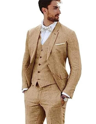 Linen Suit - Mens Summer Suits Khaki Color - Beach Wedding 1 DT-4069  - from alligatorwarehouse.com