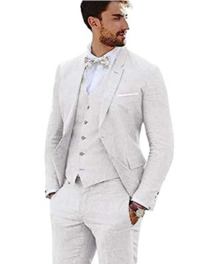 Linen Suit - Mens Summer Suits White Color - Beach Wedding 1 PI-9871  - from alligatorwarehouse.com