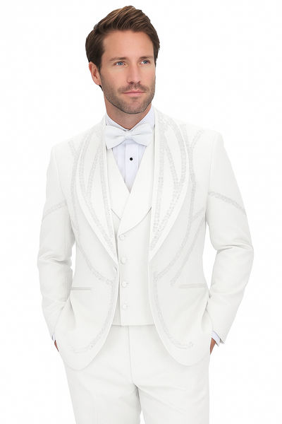 Italian Wool 3-Piece Modern Fit White Tuxedo 7   - from alligatorwarehouse.com