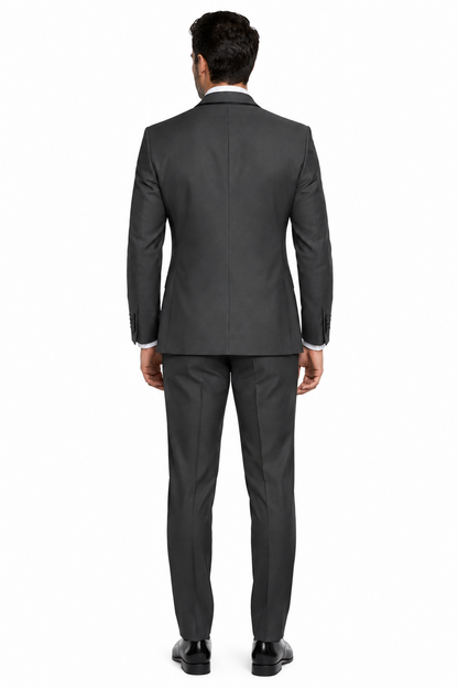 3-Piece Tailored Fit Wool Suit with Bow Tie and Flat Front Pants - Charcoal