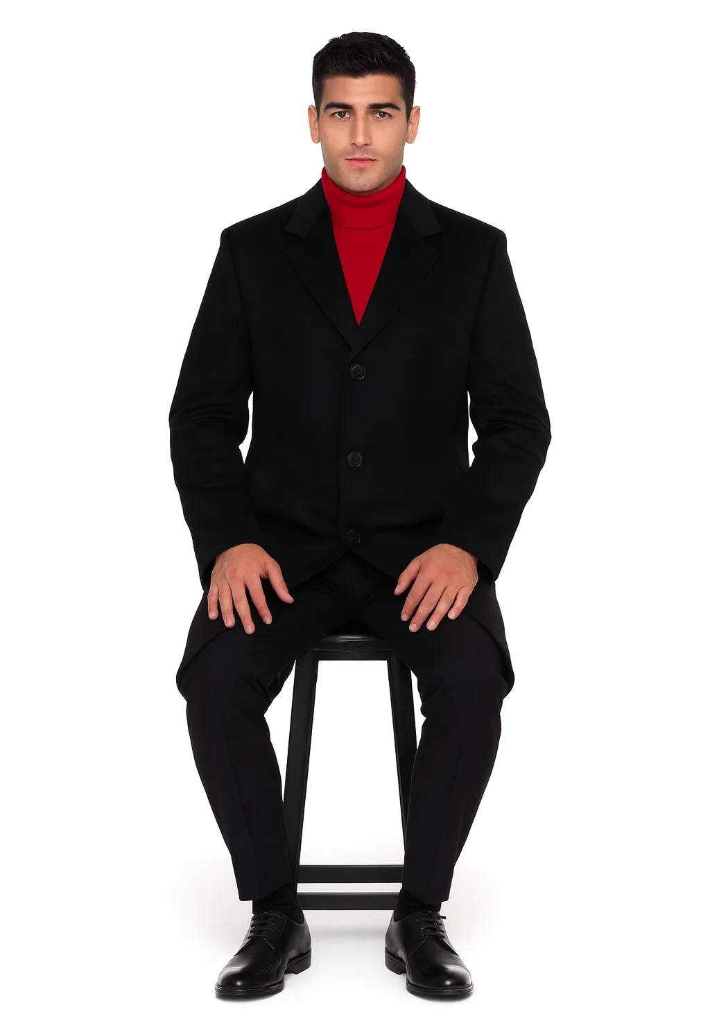 3/4 Cashmere Wool fabric Long men's Dress Topcoat - Winter coat ~ Dark Charcoal Masculine color - men's Overcoat