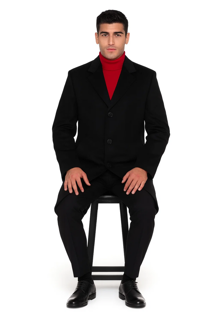 3/4 Cashmere Wool fabric Long men's Dress Topcoat - Winter coat ~ Dark Charcoal Masculine color - men's Overcoat