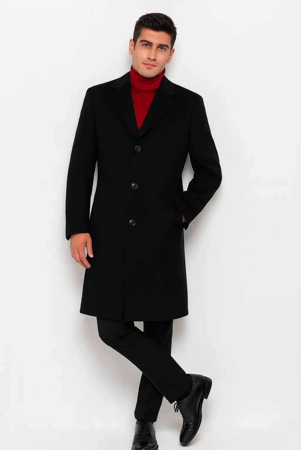 3/4 Cashmere Wool fabric Long men's Dress Topcoat - Winter coat ~ Dark Charcoal Masculine color - men's Overcoat