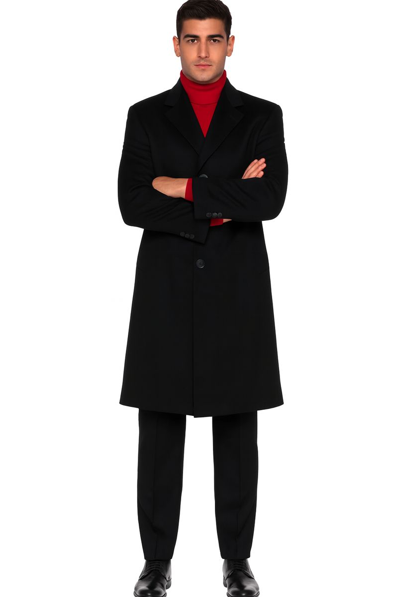 3/4 Cashmere Wool fabric Long men's Dress Topcoat - Winter coat ~ Dark Charcoal Masculine color - men's Overcoat