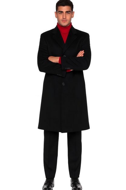 3/4 Cashmere Wool fabric Long men's Dress Topcoat - Winter coat ~ Dark Charcoal Masculine color - men's Overcoat