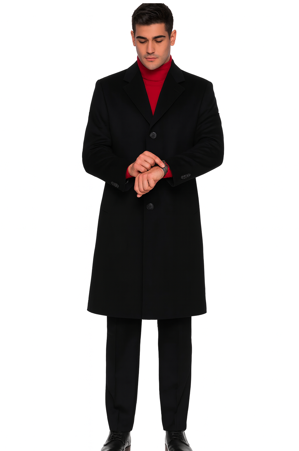 3/4 Cashmere Wool fabric Long men's Dress Topcoat - Winter coat ~ Dark Charcoal Masculine color - men's Overcoat