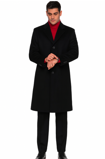 3/4 Cashmere Wool fabric Long men's Dress Topcoat - Winter coat ~ Dark Charcoal Masculine color - men's Overcoat