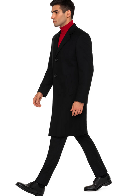 3/4 Cashmere Wool fabric Long men's Dress Topcoat - Winter coat ~ Dark Charcoal Masculine color - men's Overcoat