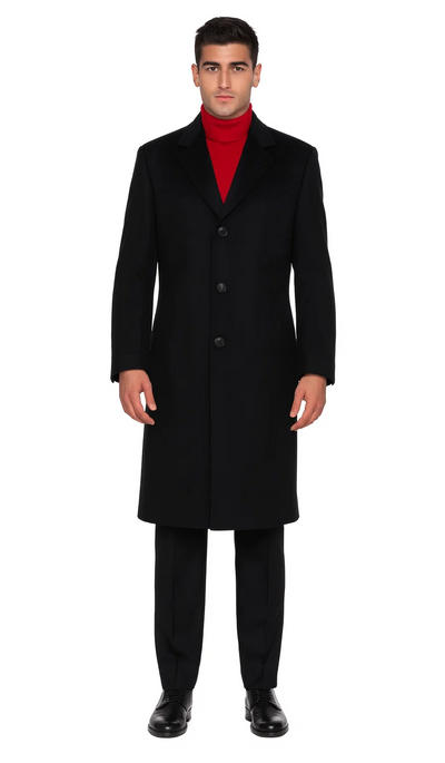 3/4 Cashmere Wool fabric Long men's Dress Topcoat - Winter coat ~ Dark Charcoal Masculine color - men's Overcoat