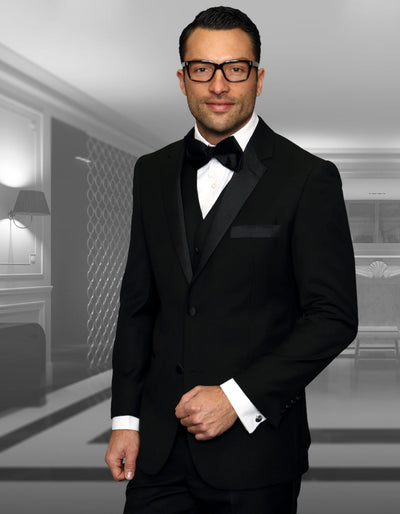 Mens 2 Button Modern Fit Vested Wool Tuxedo in Black 1 69-2258  - from alligatorwarehouse.com