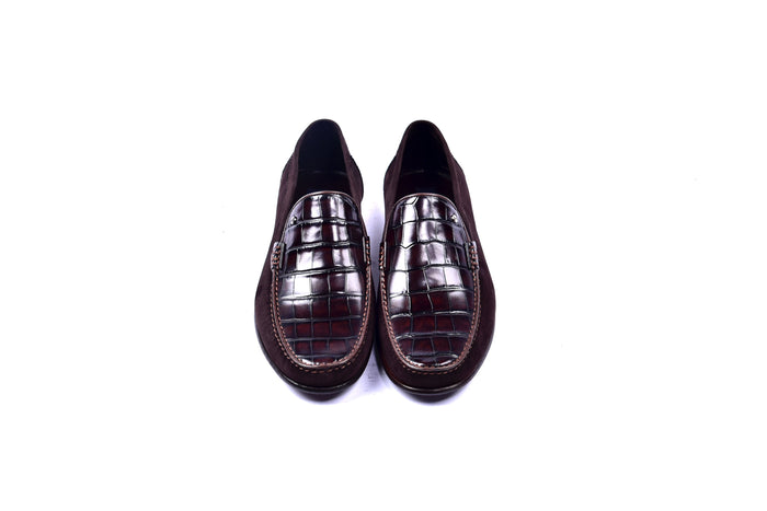 C0014055-3898C Suede And Croco print vamp-Brown