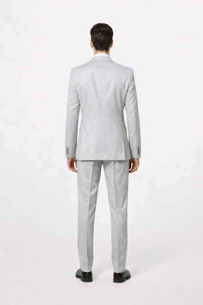 Suits With Baggy Pleated Pants - Wide Leg Pants 100% Wool - Classic Fit in Grey One Button 3 Piece Suit by Rossiman