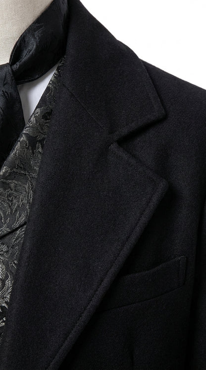 Men’s Matrix Neo Inspired Black Wool Duster Coat – Long Gothic Victorian Full Length Overcoat
