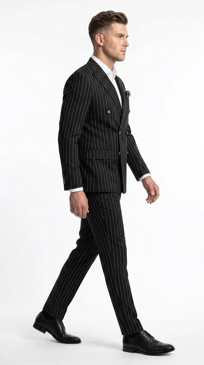 Men's Black Pinstripe Tuxedo Suit – Classic  & 1920s Gangster Formal Wear Vintage 1940s 1930s Look