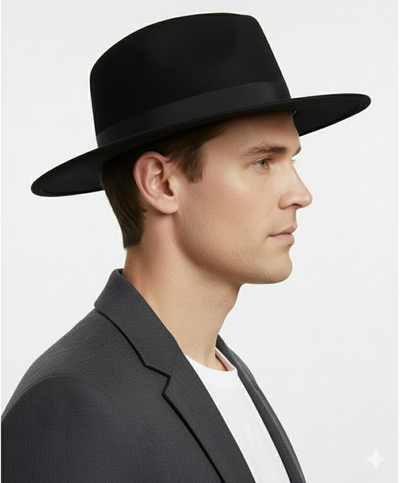 Men’s Black Wide Brim Fedora Hat – Classic Wool Felt Dress Hat with Matching Black Band 3   - from alligatorwarehouse.com