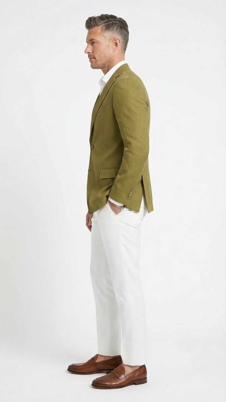Men’s Olive Green Blazer Sport Coat – Linen Fabric Summer in pistachio sage green