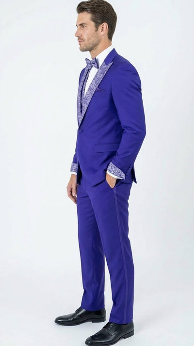 Men’s Purple and white sivler lapel  Embellished Tuxedo Suit –  Formal Wedding, Prom, and Gala Outfit Mardi Gras 6   - from alligatorwarehouse.com