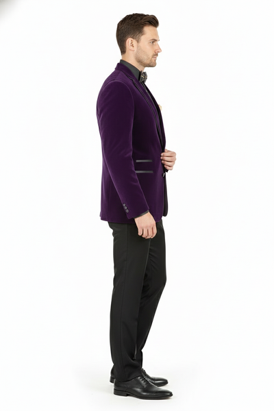 Men’s Purple Velvet Blazer – Luxury Slim Fit Formal Jacket with Black Satin Trim Tuxedo Dinner Jacket 6   - from alligatorwarehouse.com