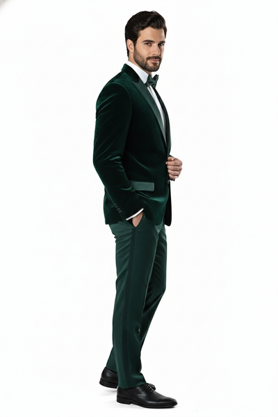 Men’s Dark Green Velvet Tuxedo Dinner Jacket – Slim Fit Formal Blazer with Satin Peak Lapel Lape 6   - from alligatorwarehouse.com
