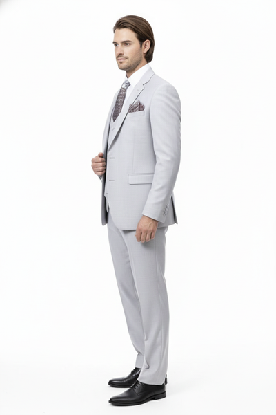 Men’s Very Light Gray Three-Piece  Wedding Suit 2 Buttons Modern or Slim Fit  Ash Bone Color Steel Grey 6   - from alligatorwarehouse.com
