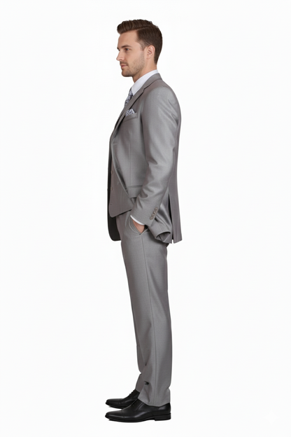 Men’s Light Gray 3-Piece Modern Fit Suit with Vest – Classic Formal Business and Wedding Attire