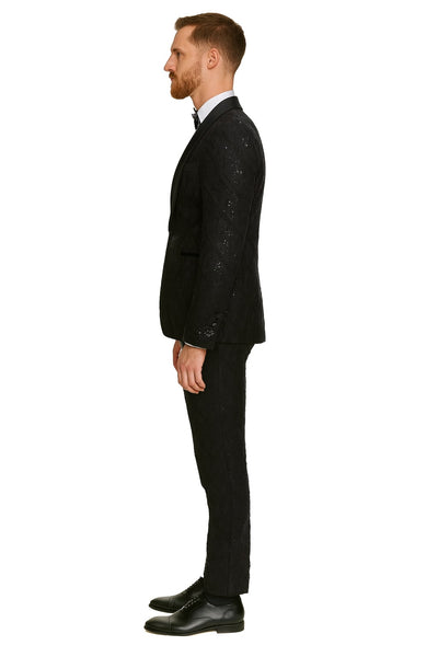 Black Sequin Tuxedo Suit with Satin Shawl Lapel – Mens Slim Fit Formal Prom and Wedding Attire 3   - from alligatorwarehouse.com