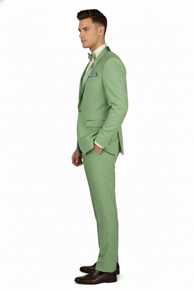 Men’s Mint Green Tuxedo – 2-Piece Formal Suit with Satin Shawl Lapel and Matching Bow Tie in  Sage Green 6   - from alligatorwarehouse.com