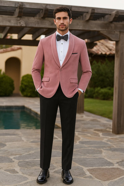 Mens Pink Velvet Tuxedo Dinner Jacket with Shawl Lapel – Slim Fit Blazer for Weddings, Prom in Rose Gold Color 3   - from alligatorwarehouse.com