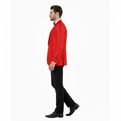 Big and Tall Mens Red Paisley Tuxedo Jacket – Satin Shawl Lapel Blazer with Bow Tie - Christmas Jacket 2   - from alligatorwarehouse.com