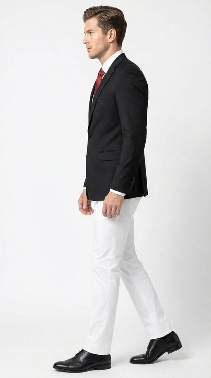 Men’s Solid Black Two Button Suit Jacket Blazer With White Pants | Black Blazer Sport Coat