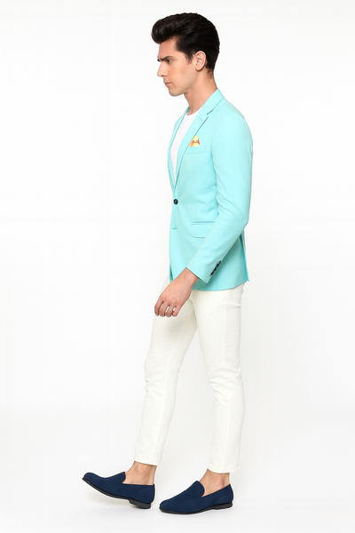 Men’s Aqua Blazer – Slim Fit One Button Suit Jacket with Stylish Floral Inner Lining - Light Turquoise 5   - from alligatorwarehouse.com