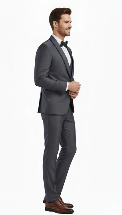Men’s Charcoal Gray with blue Trim Slim Fit 3-Piece Suit – Modern Wedding and Business Formal Tuxedo Set 4   - from alligatorwarehouse.com