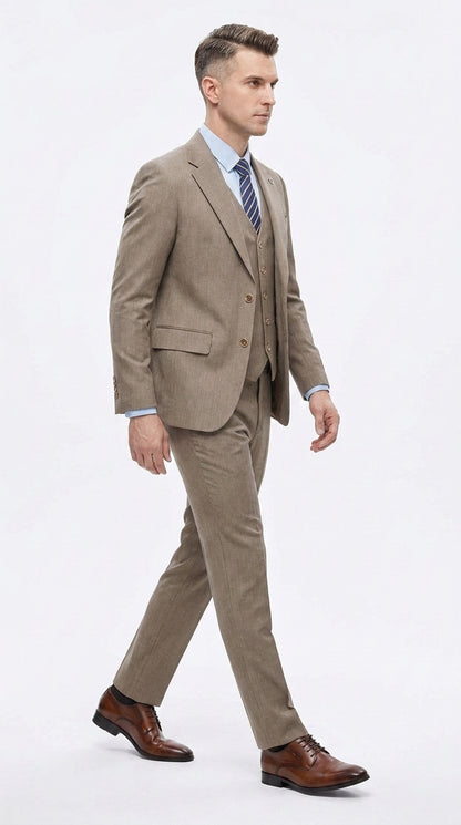 Men’s Taupe Olivish Tan 3-Piece Suit – Elegant Tan Wedding, Business & Formal Suit with Vest