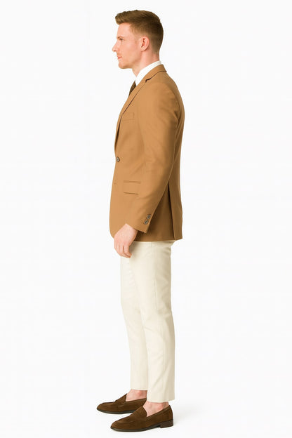 Mens Camel Brown Rustish Two-Button Classic Fit Sport Coat – Modern Blazer for Business and Special Occasions