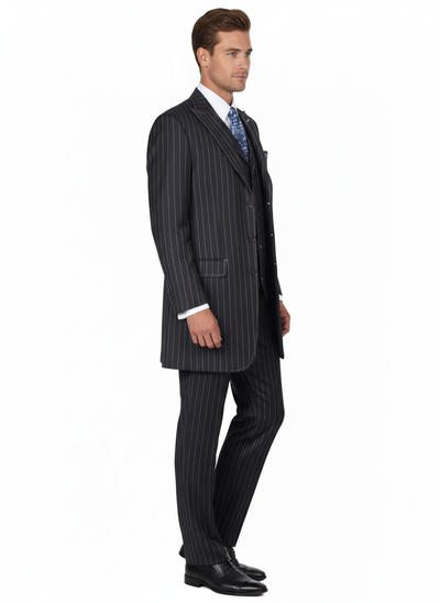 Men’s Three Button Suits -  Navy Blue Pinstripe Three-Piece Suit – Classic Business and Formal Wear with Tailored Fit 5   - from alligatorwarehouse.com