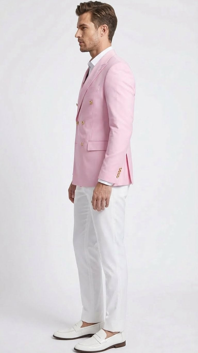 Men’s Light Pink Double Breasted Blazer – Sport Jacket Coat