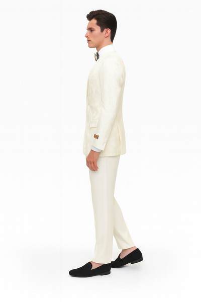 Men’s Ivory Floral Embroidered Tuxedo Jacket – Elegant Wedding and Party Blazer in Cream Color With Ivory Pants 5   - from alligatorwarehouse.com