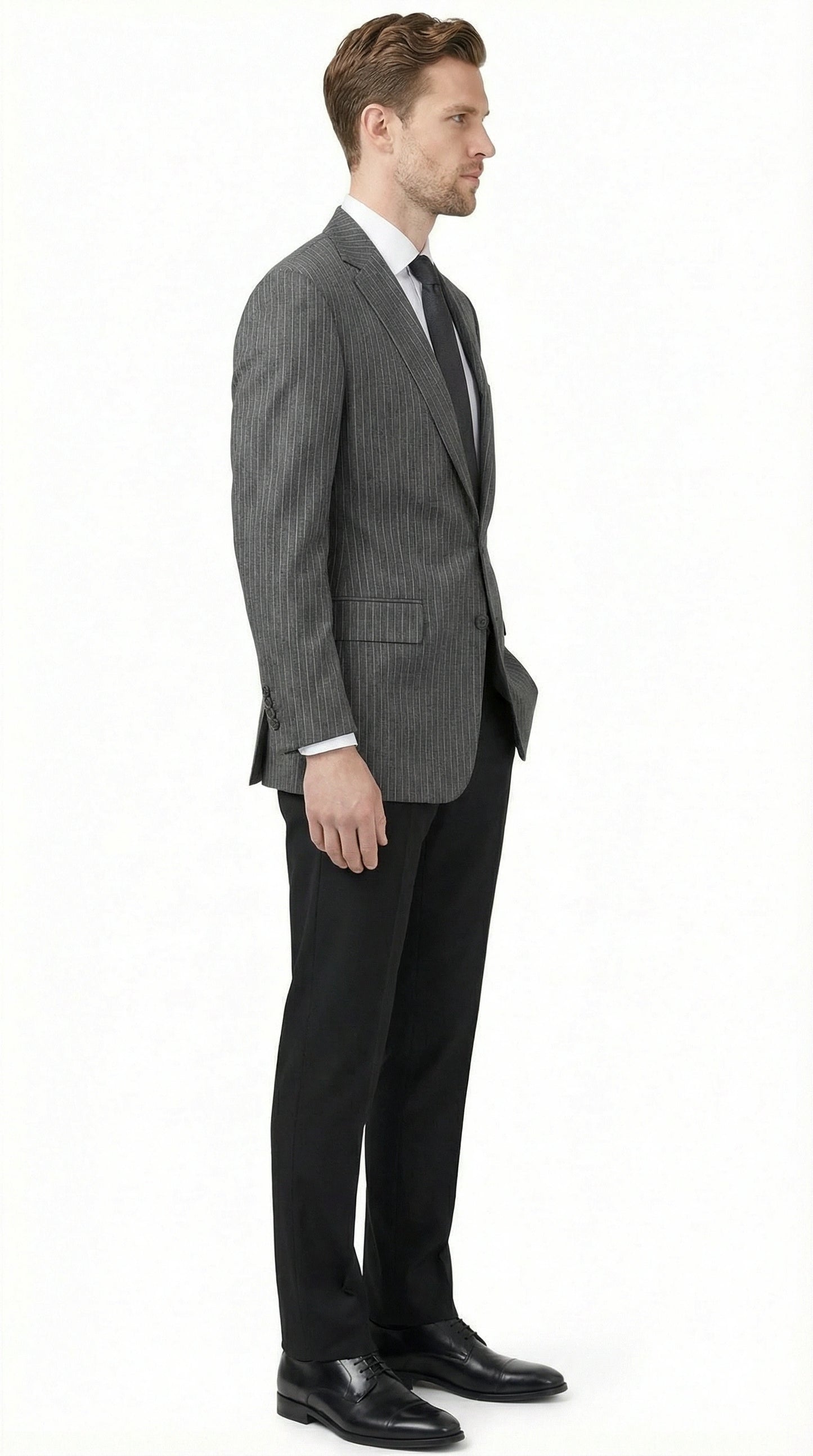 Men’s Charcoal Grey Pinstripe Blazer – Classic Tailored Formal Jacket for Business, Professional Wear Sportcoat