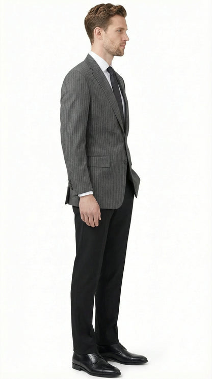 Men’s Charcoal Grey Pinstripe Blazer – Classic Tailored Formal Jacket for Business, Professional Wear Sportcoat