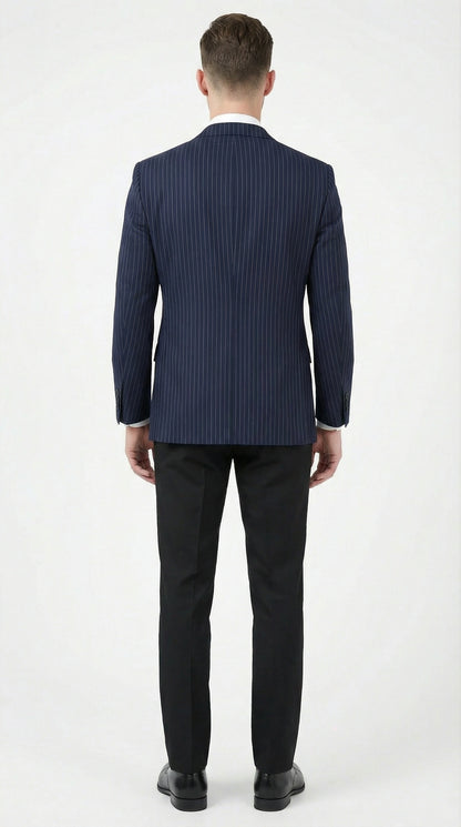 Men’s Navy Blue Pinstripe Blazer – Classic Tailored Formal Jacket for Business, Office and Professional Wear