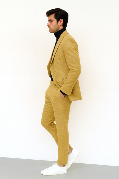 Men’s Gold Double Breasted Suit – Classic 1920s Camel Color Formal Slim Fit Suit 1   - from alligatorwarehouse.com