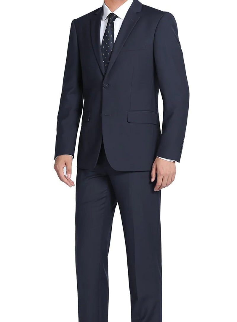 Navy 100% Virgin Wool Regular Fit Pick Stitched 2 Piece Suit