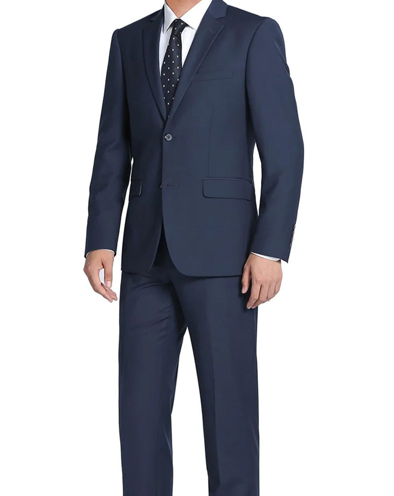 (36R, 40L, 40S, 52R) Blue 100% Virgin Wool Regular Fit Pick Stitched 2 Piece Suit